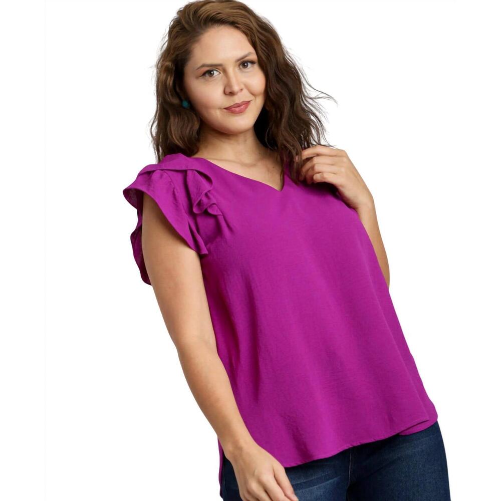 NEW VANILLA MONKEY v-neck double layered flutter sleeve blouse - plus in purple